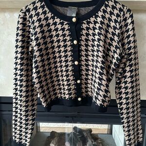 Taylor Black and Tan Houndstooth Cardigan